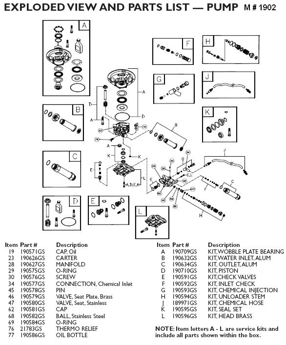 EXCELL EXWGV2121 PRESSURE WASHER PUMP PARTS